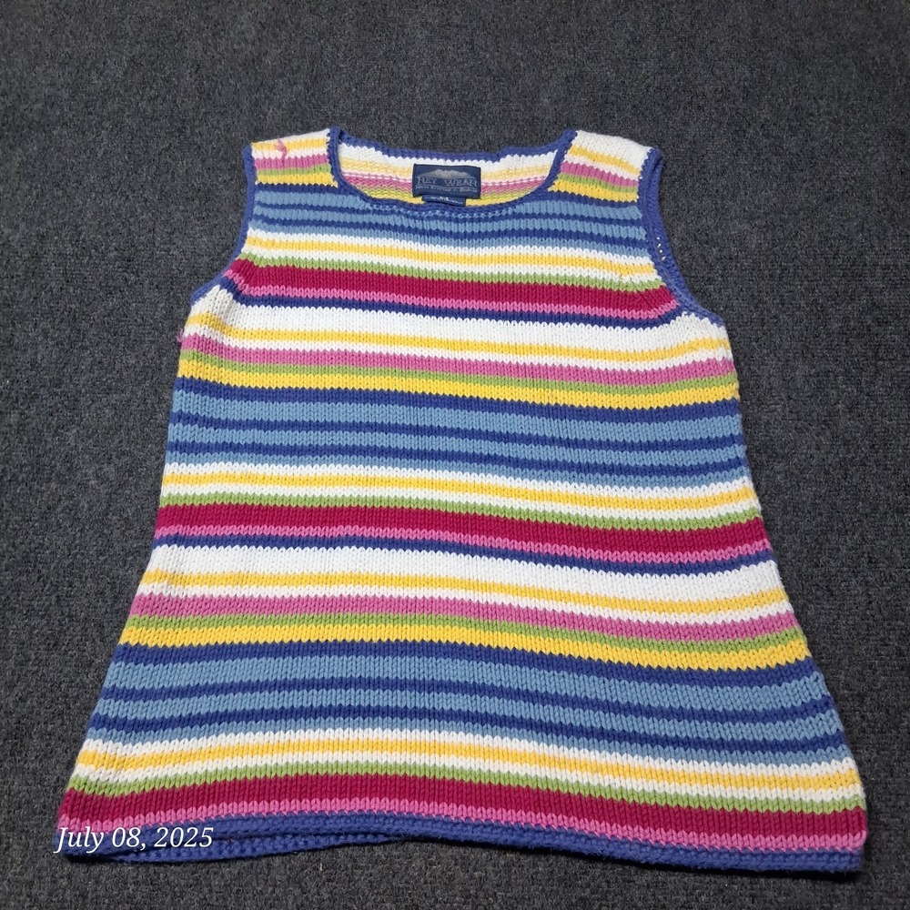 VTG Rey Wear Hand‎ Knitted in Bolivia Sleeveless Sweater Women SZ Medium Striped